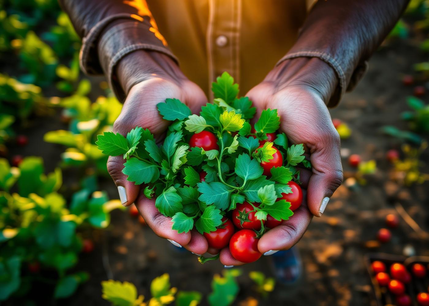 Farmer hands with fresh produce